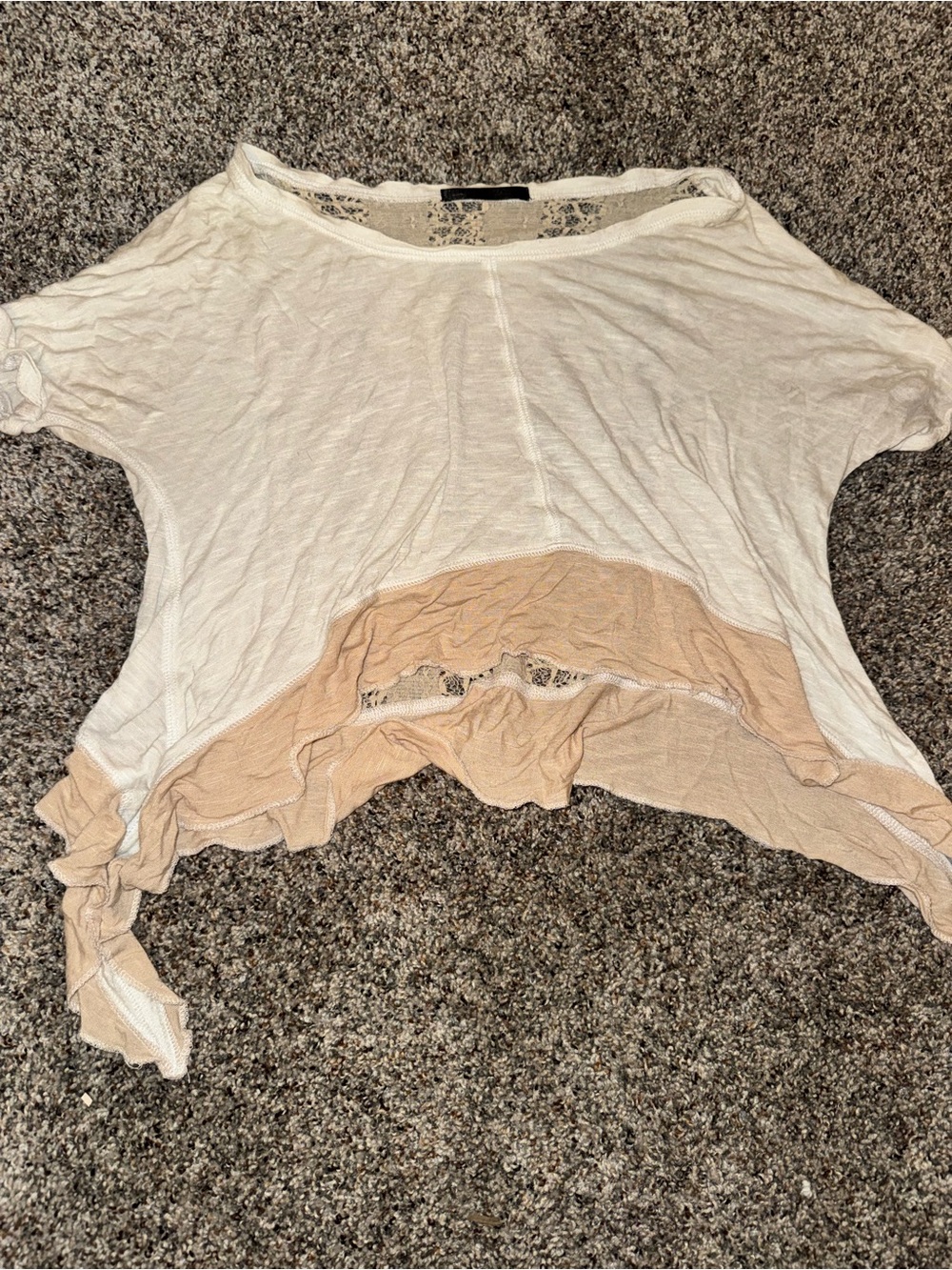 Women’s Two-Tone White and Beige Layered Short-Sleeve Top